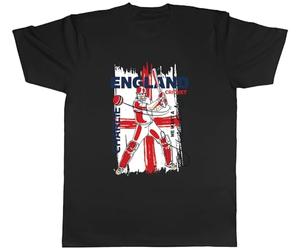 Shopagift Personalised England Cricket Fan Mens T-Shirt Batsman Hitting Six Runs Supporter Tee Black
