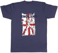 Shopagift Personalised England Cricket Fan Mens T-Shirt Batsman Hitting Six Runs Supporter Tee Navy Blue