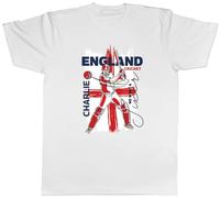 Shopagift Personalised England Cricket Fan Mens T-Shirt Batsman Hitting Six Runs Supporter Tee White