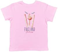 Shopagift Personalised England Cricket Supporters Kids T-Shirt Retro Ball Wicket Stumps Fans Childrens Tee Boys Girls Light Pink