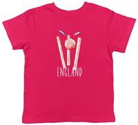 Shopagift Personalised England Cricket Supporters Kids T-Shirt Retro Ball Wicket Stumps Fans Childrens Tee Boys Girls Pink