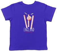 Shopagift Personalised England Cricket Supporters Kids T-Shirt Retro Ball Wicket Stumps Fans Childrens Tee Boys Girls Blue