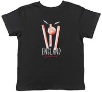Shopagift Personalised England Cricket Supporters Kids T-Shirt Retro Ball Wicket Stumps Fans Childrens Tee Boys Girls Black