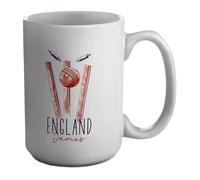 Shopagift Personalised England Cricket Supporters Mug Retro Ball Wicket Stumps Fans White 15oz Large Ceramic Cup