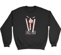 Shopagift Personalised England Cricket Supporters Sweatshirt Retro Ball Wicket Stumps Fans Unisex Jumper