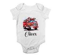 Shopagift Personalised Fire Engine Baby Grow Vest Brigade Firefighter Bodysuit Gift