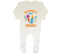 Shopagift Personalised First Diwali Baby Grow Romper Suit Hindu Sikh Festival Fireworks Boys Girls White