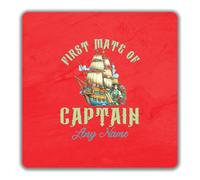 Shopagift Personalised First Mate of Captain Name Pirate 2 Pack Coasters - 9cm x 9cm