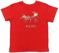 Shopagift Personalised Floral Vintage Bike Bicycle Childrens Kids T-Shirt Gift Red