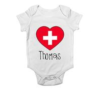 Shopagift Personalised Football Switzerland Flag Baby Vest Bodysuit White
