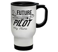 Shopagift Personalised Future Pilot Any Name Airplane Travel Mug Stainless Steel 14oz Cup