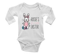 Shopagift Personalised Girls First Easter Baby Vest Bodysuit Rabbit Bunny Egg L/S Gift White