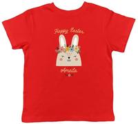 Shopagift Personalised Happy Easter Bunny Face Kids T-Shirt Cute Floral Rabbit Childrens Tee Boys Girls Red