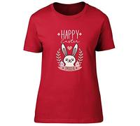 Shopagift Personalised Happy Easter Womens T-Shirt Cute Rabbit Bunny Ladies Tee Gift Red