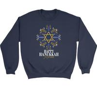 Shopagift Personalised Happy Hanukkah Sweatshirt Floral Star Any Name Jewish Unisex Jumper Navy