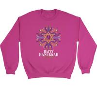 Shopagift Personalised Happy Hanukkah Sweatshirt Floral Star Any Name Jewish Unisex Jumper Pink
