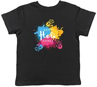 Shopagift Personalised Happy Holi Colourful Festival Childrens Kids T-Shirt Gift Black