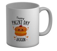 Shopagift Personalised Happy Paczki Day Jam Doughnut Polish Mug White 11oz Large Ceramic Cup