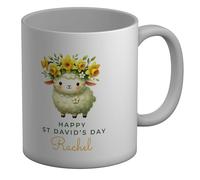 Shopagift Personalised Happy St David's Day Daffodil Sheep Mug White 11oz Large Ceramic Cup