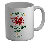 Shopagift Personalised Happy St David's Day Dragon Daffodil Mug White 11oz Large Ceramic Cup