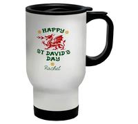 Shopagift Personalised Happy St David's Day Dragon Daffodil Travel Mug Stainless Steel 14oz Cup