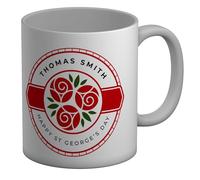 Shopagift Personalised Happy St George's Day Rose Badge Mug White 11oz Large Ceramic Cup