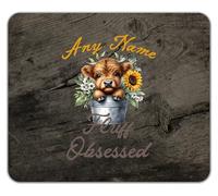 Shopagift Personalised Highland Cow Fluff Obsessed Funny Mouse Mat Pad 24cm x 19cm