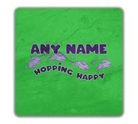 Shopagift Personalised Hopping Happy Rabbit Bunny Lover 2 Pack Coasters - 9cm x 9cm