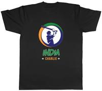 Shopagift Personalised India Cricket Batsman Mens T-Shirt Cricketer Fan Supporter Tee Black