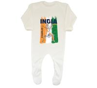 Shopagift Personalised India Cricket Fan Baby Romper Batsman Hitting Six Runs Supporter Boys Girls White