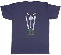 Shopagift Personalised India Cricket Supporters Mens T-Shirt Retro Ball Wicket Stumps Fans Tee Navy Blue