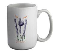 Shopagift Personalised India Cricket Supporters Mug Retro Ball Wicket Stumps Fans White 15oz Large Ceramic Cup