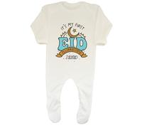 Shopagift Personalised It's My First Eid Baby Sleepsuit Romper Muslim Islam Moon Star Blue Boys Girls