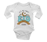 Shopagift Personalised It's My First Eid Baby Vest Bodysuit Muslim Islam Moon Star Blue Boys Girls L/S