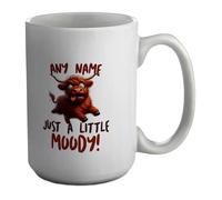 Shopagift Personalised Just a Little Moody Highland Cow Mug White 15oz Large Ceramic Cup