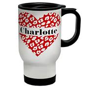 Shopagift Personalised Lepord Print Red Heart with Black Text Travel Mug Cup