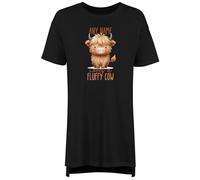 Shopagift Personalised Loves a Fluffy Cow Highland Cow Women's Nightie Night Shirt Black