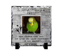 Shopagift Personalised Loving Memory, Pet Loss, Budgie Remembrance Keepsake Memorial, Pet Owner Custom Rock Slate Photo Gift with Stand 15cm Square