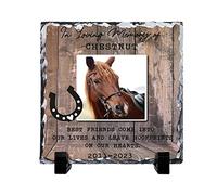 Shopagift Personalised Loving Memory, Pet Loss, Horse Remembrance Keepsake Memorial, Pet Owner Custom Rock Slate Photo Gift with Stand 15cm Square