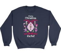 Shopagift Personalised Merry Christmas Nutcracker Bow Xmas Kids Sweatshirt Jumper Boys Girls Navy Blue