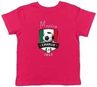 Shopagift Personalised Mexico Football World Cup Shield Childrens Kids T-Shirt Gift