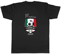 Shopagift Personalised Mexico Football World Cup Shield T-Shirt Gift Black