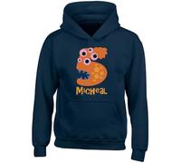Shopagift Personalised Monster Five 5 Kids Hoodie Number Day Maths Hoody Hooded Top Boys Girls Navy Blue