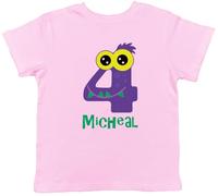 Shopagift Personalised Monster Four 4 Kids T-Shirt Number Day Maths Childrens Tee Boys Girls Light Pink