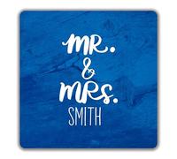 Shopagift Personalised Mr & Mrs 2 Pack Coasters Any Surname Wedding Couples Gift - 9cm x 9cm
