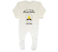 Shopagift Personalised My First Diwali Baby Grow Romper Suit Diya Lamp Hindu Sikh Festival Boys Girls White