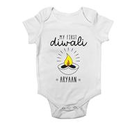 Shopagift Personalised My First Diwali Baby Grow Vest Diya Lamp Hindu Sikh Festival Bodysuit Boys Girls