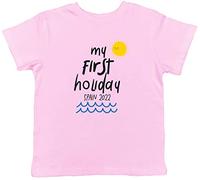 Shopagift Personalised My First Holiday Smiling Sun Vacation Childrens Kids T-Shirt Gift Light Pink