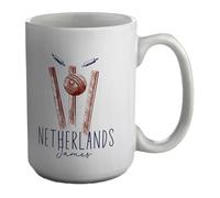 Shopagift Personalised Netherlands Cricket Supporters Mug Retro Ball Wicket Stumps Fans White 15oz Large Ceramic Cup