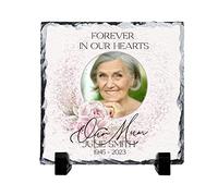 Shopagift Personalised Our Mum Loving Memory Funeral Grave Marker Remembrance Memorial Tribute Gift Custom Rock Slate Photo Gift with Stand 15cm Square